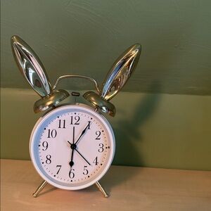 Gold and White Bunny Ear Alarm Clock